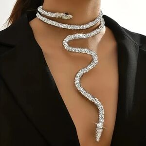 Sparkling Snake Choker Necklace – Rhinestone Bendable Serpent Statement